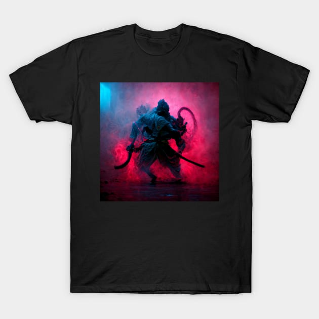 Samurai Neon Fight T-Shirt by DarkAgeArt